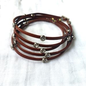 Boho Brown Bracelet Rhinestone Encrusted Silver Hardware Western Sparkly